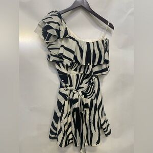 Zebra Print One-Shoulder Dress